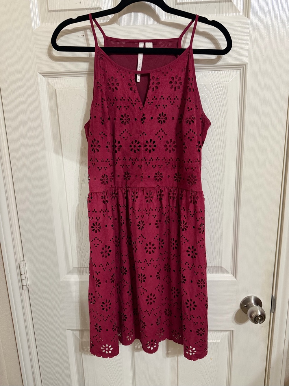 Lauren Conrad Sleeveless Eyelet Cutout Dress in Berry